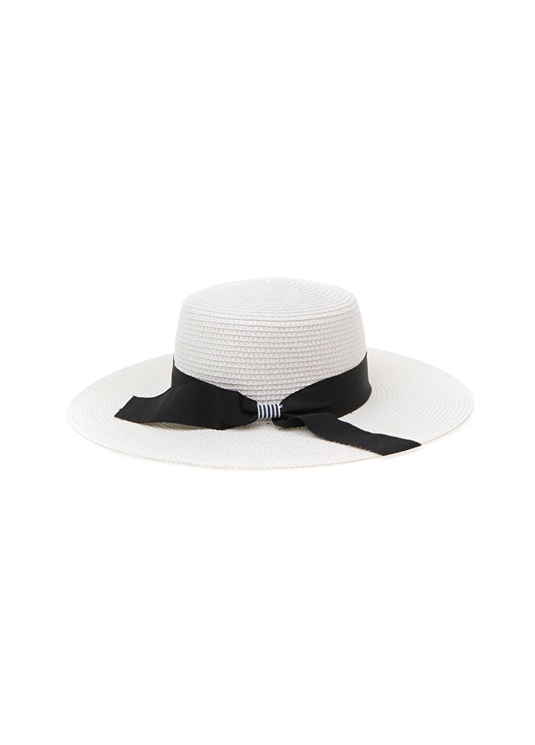 Bay Şapkaci Siyah Şeritli Kurdale Detaylı Beyaz Güneş Şapkası