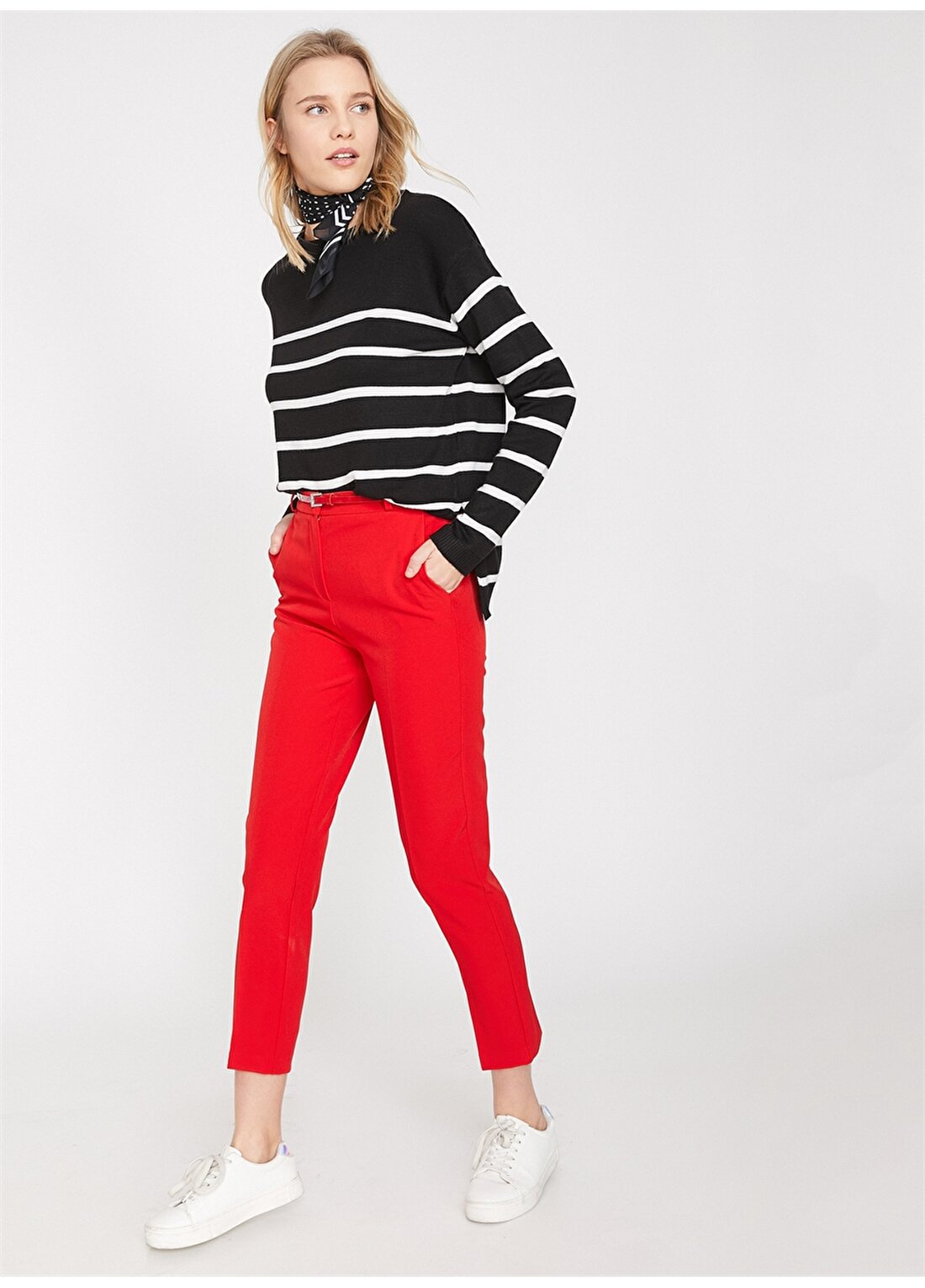 Koton Slim Fit Kırmızı Kadın Pantolon