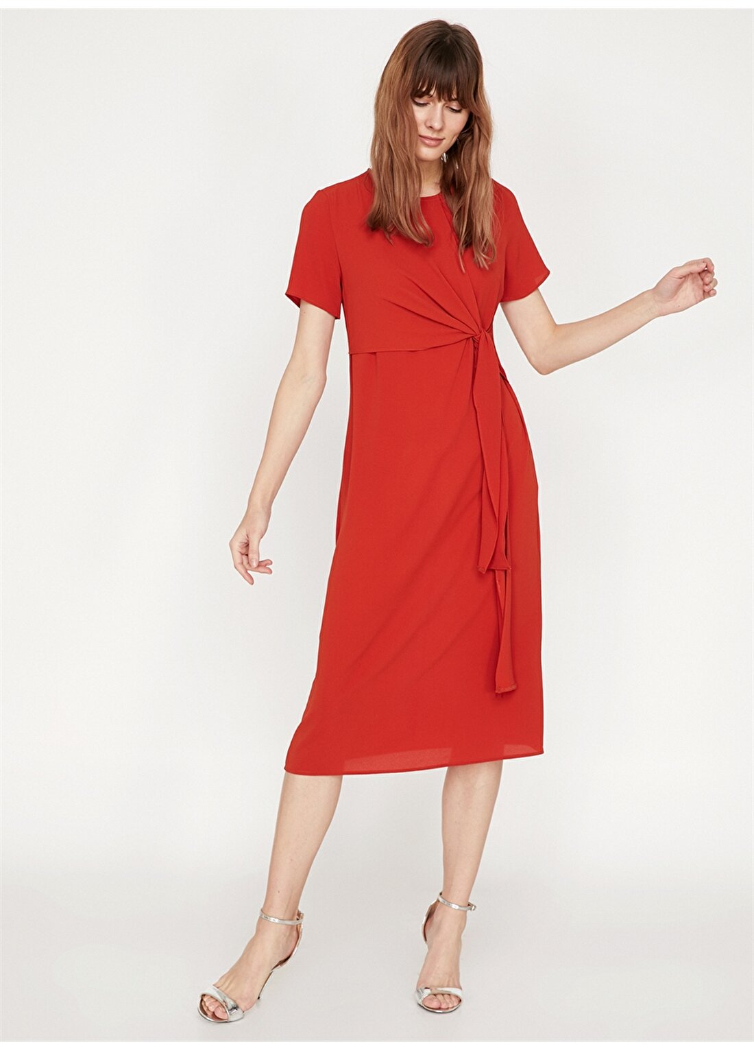 Koton Bel Detaylı Kırmızı Elbise