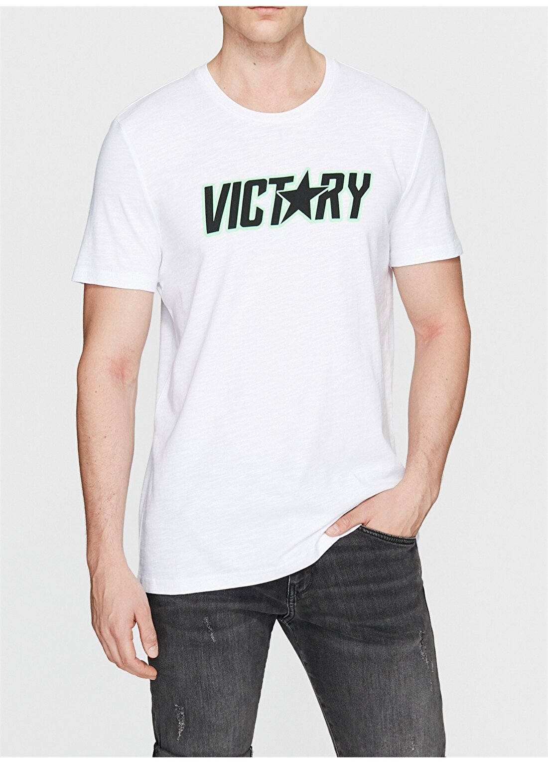 Mavi Victory Baskılı Beyaz Tişört