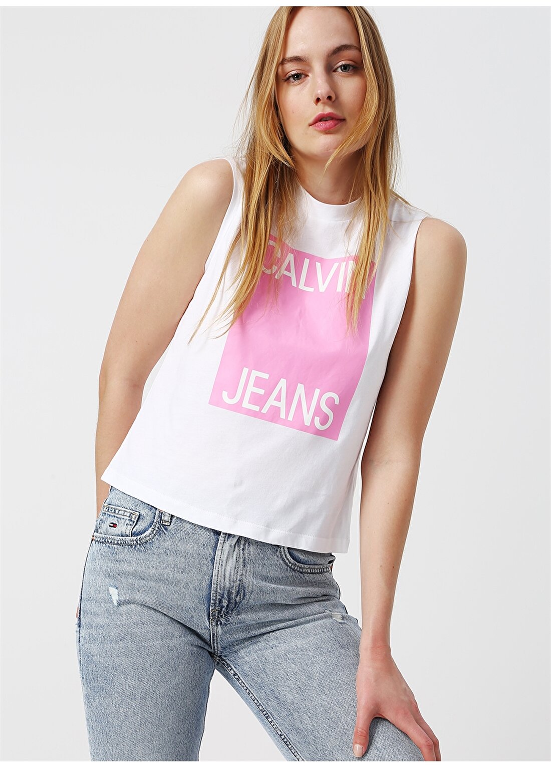 Calvin Klein Jeans Beyaz Kadın T-Shirt CALVIN JEANS MUSCL