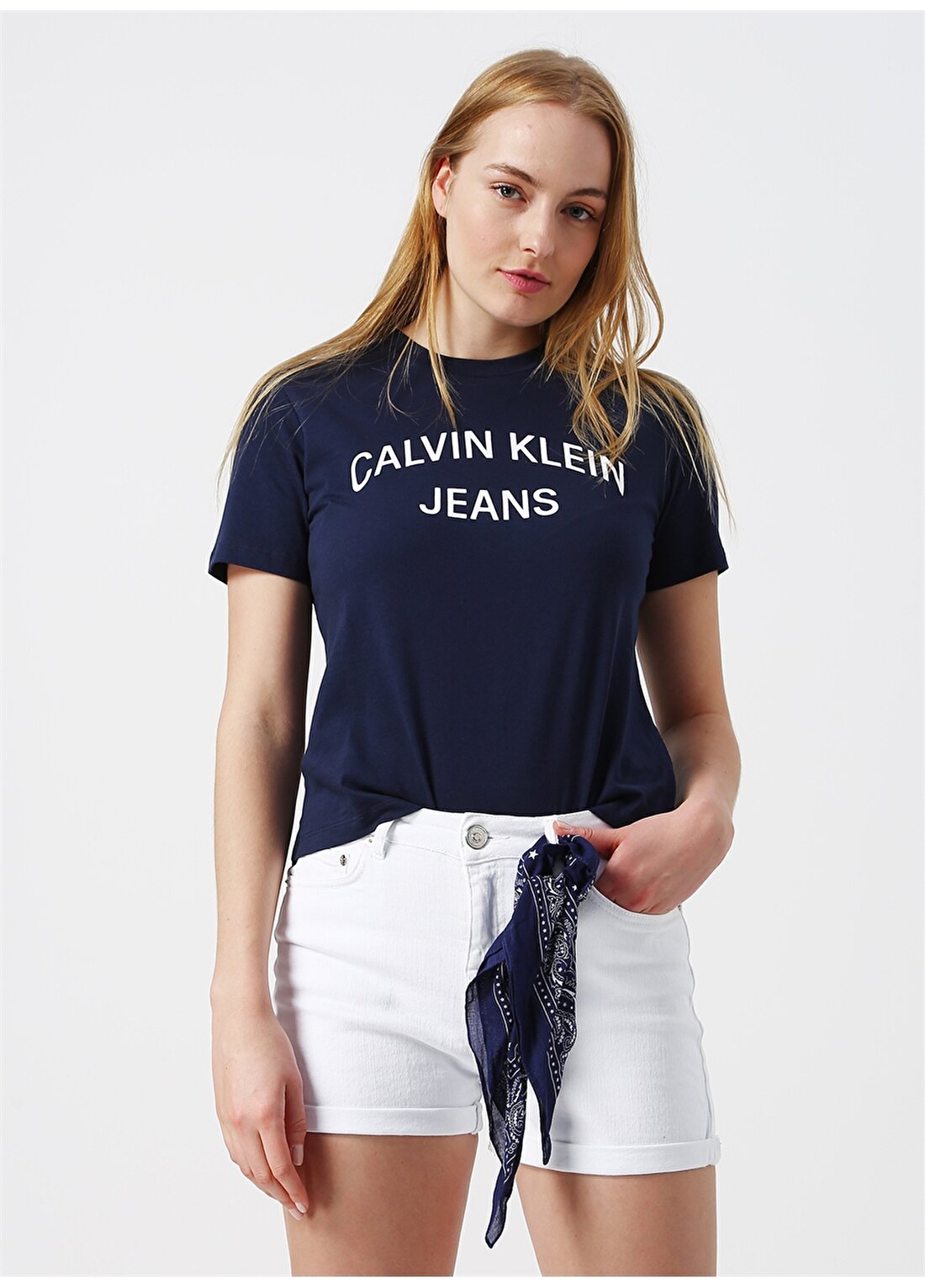 Calvin Klein Jeans Lacivert Kadın T-Shirt INST. CURVED LOGO