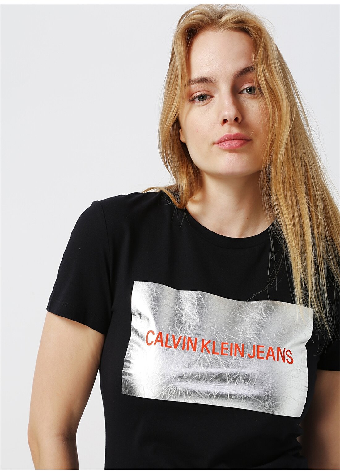 Calvin Klein Jeans Siyah Kadın T-Shirt INSTIT SILVER BOX