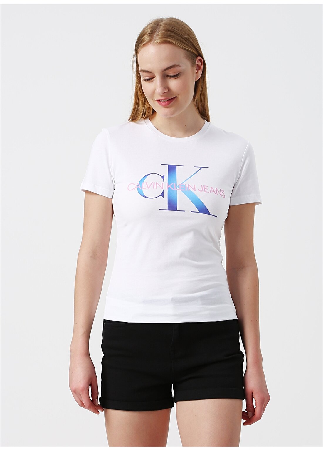 Calvin Klein Jeans Siyah Kadın T-Shirt MONOGRAM DEGRADE L