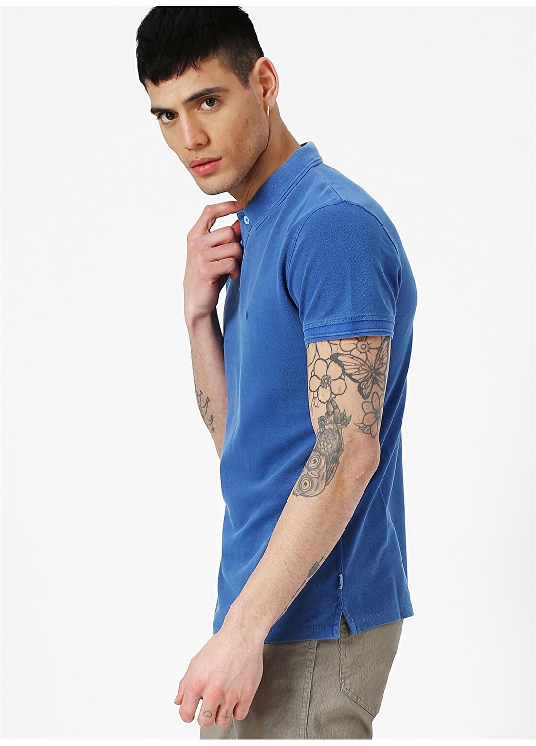 Wrangler Polo Yaka Kısa Kol Düz Regular Fit Mavi Erkek T-Shirt