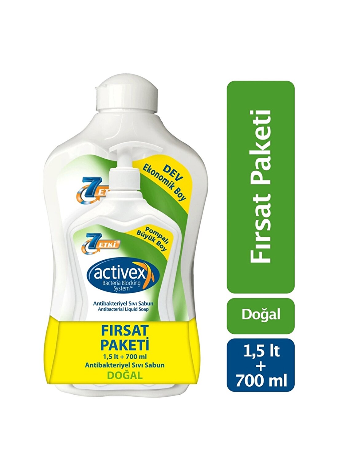 Activex Antibakteriyel Sıvı Sabun Doğal1.5 Lt & 700 Ml Fırsat Paketi