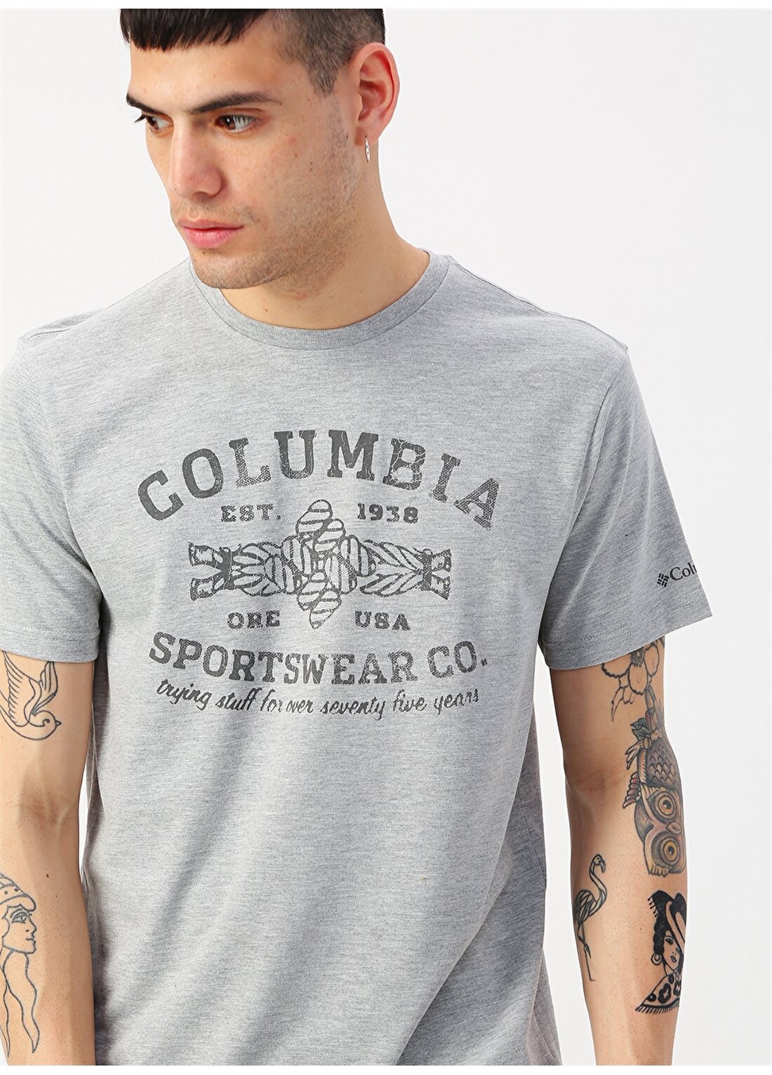 Columbia Baskılı Gri T-Shirt