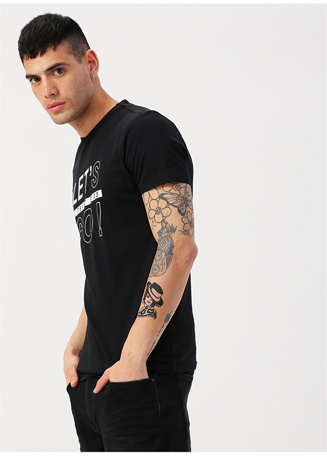 Koton Baskılı Yazılı Siyah T-Shirt