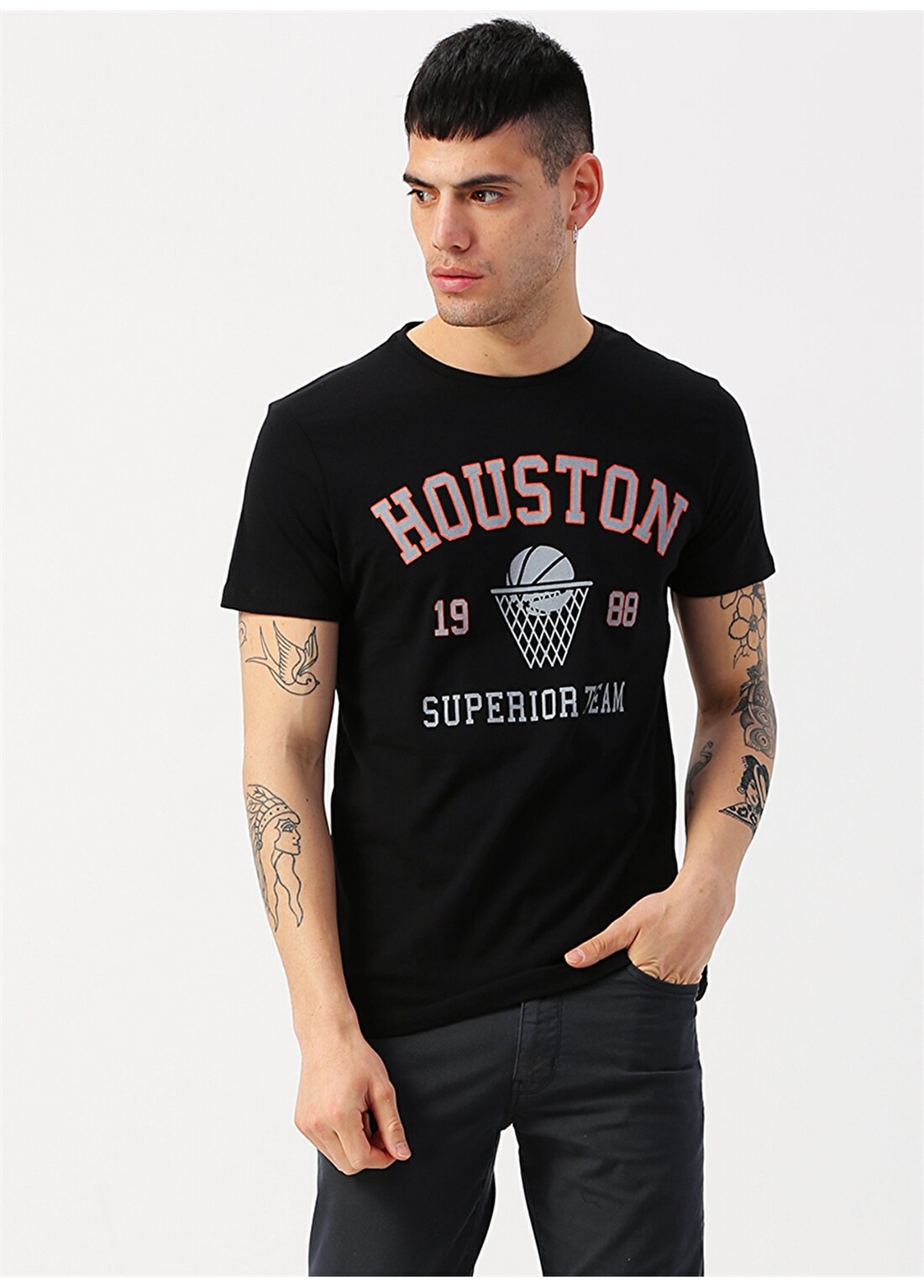 Koton Baskılı Yazılı Siyah T-Shirt