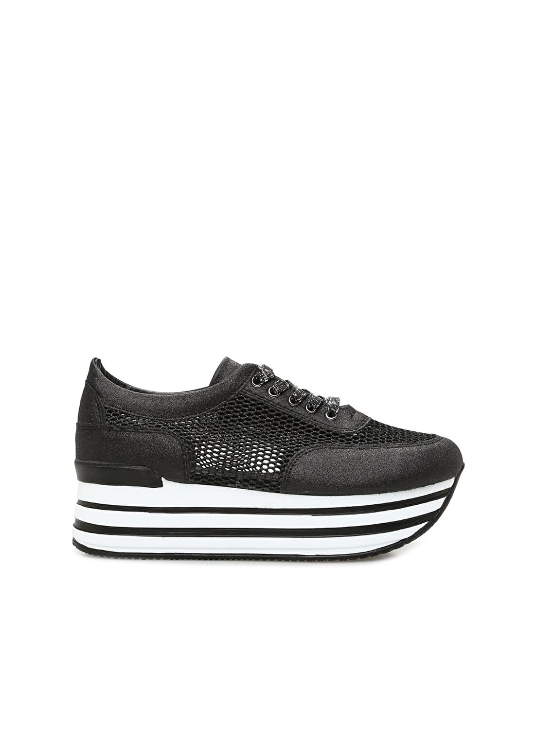 Divarese 5022978 Yüksek Taban Bağcık Detay Siyah Beyaz Kadın Sneaker