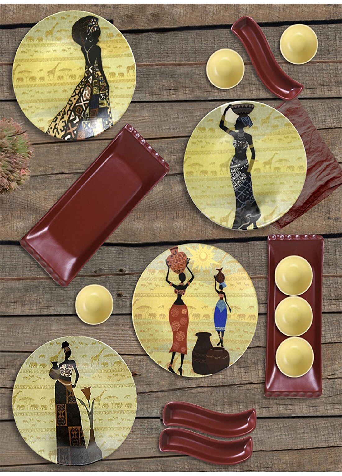 Keramika Afrikalı Kadınlar 15 Parça 4 Kişilik Kahvaltı Takımı