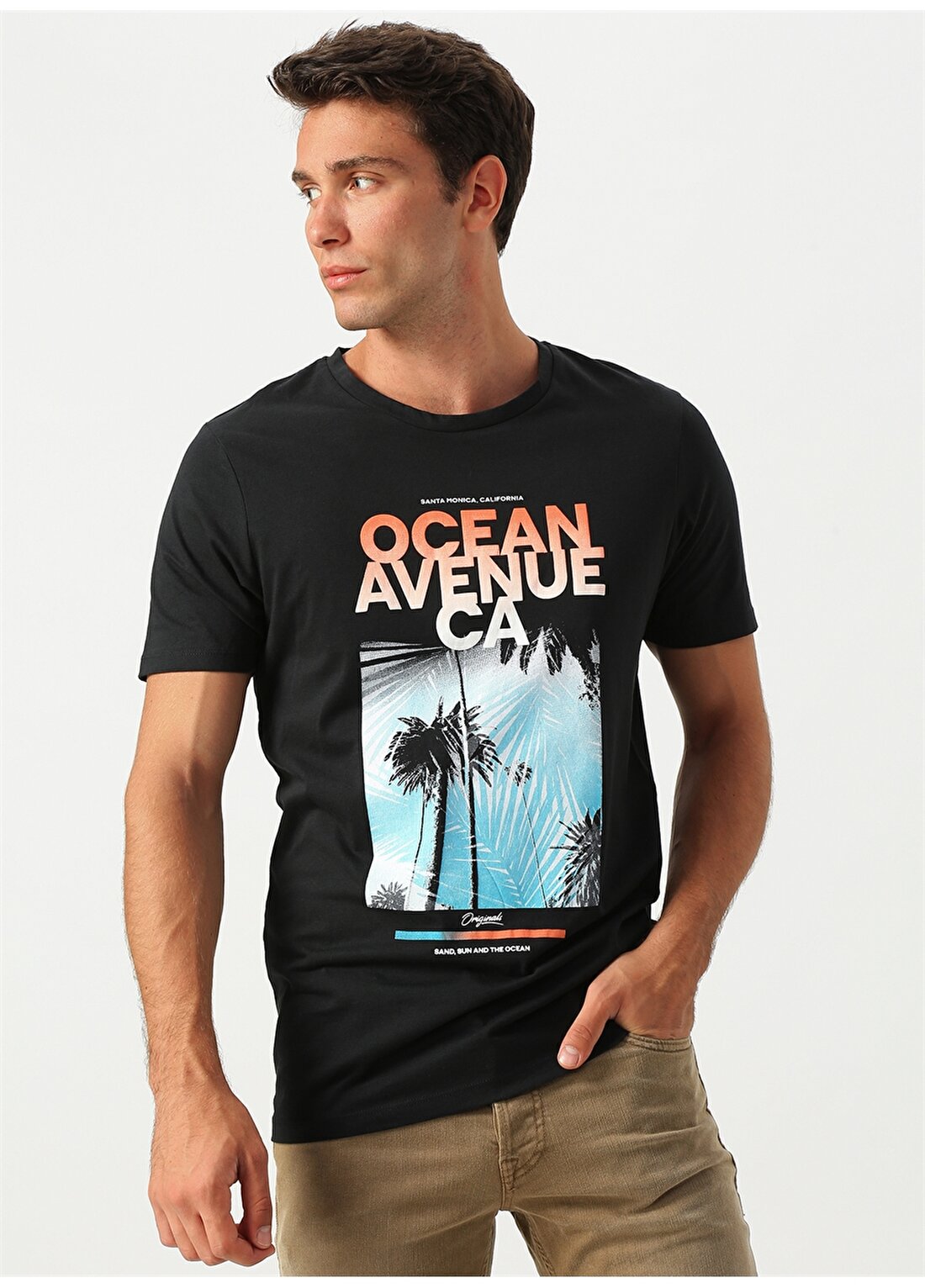 Jack & Jones Oceanside Bisiklet Yaka Baskılı Erkek Lacivert Tişört