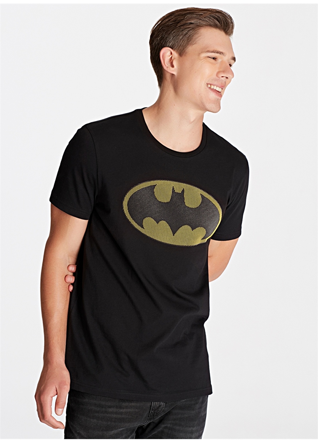 Mavi Batman Baskılı Siyah T-Shirt