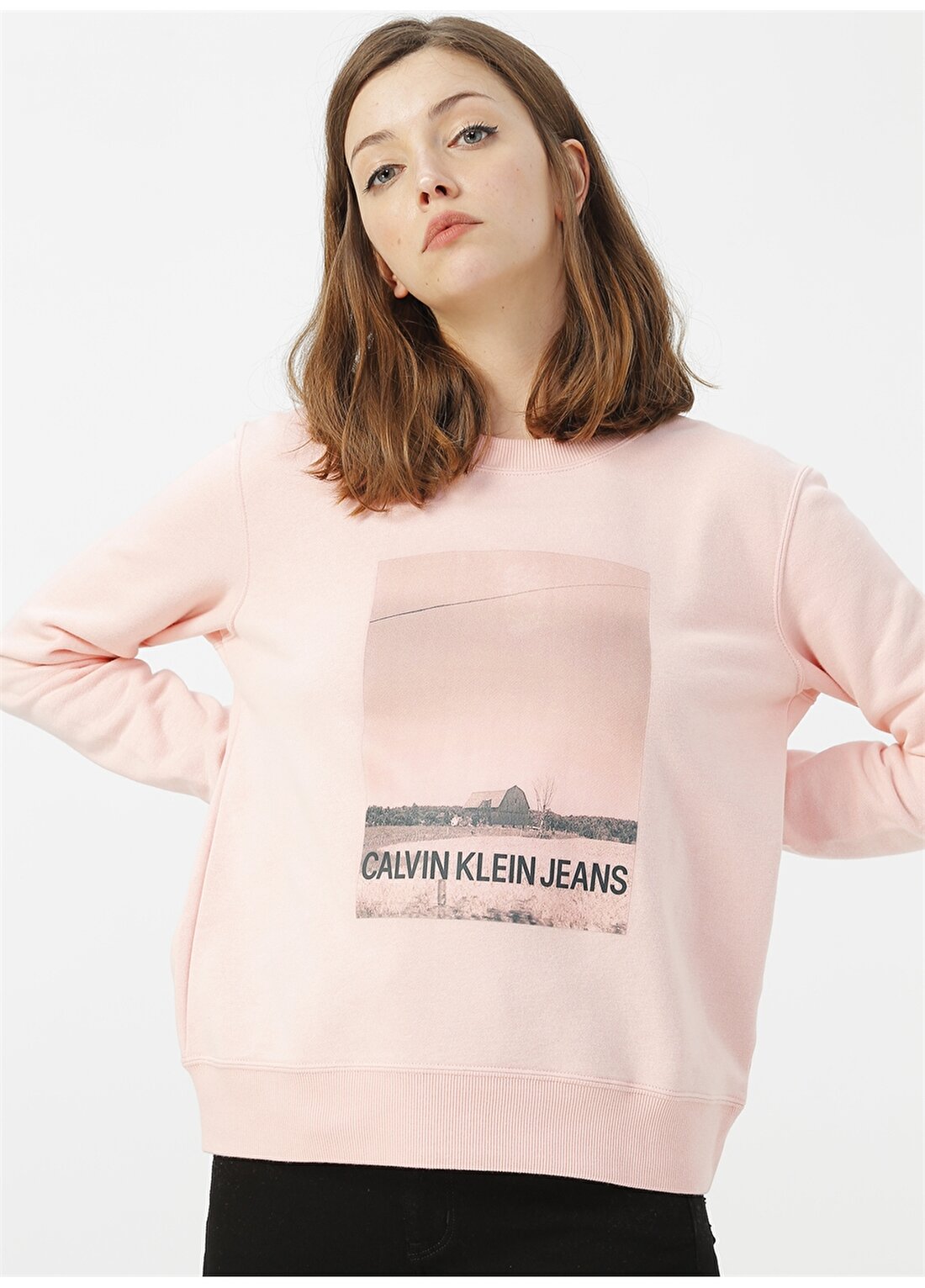 Calvin Klein Jeans Pembe Kadın Sweatshirt PHOTO PRINT RELAXED CREW NECK