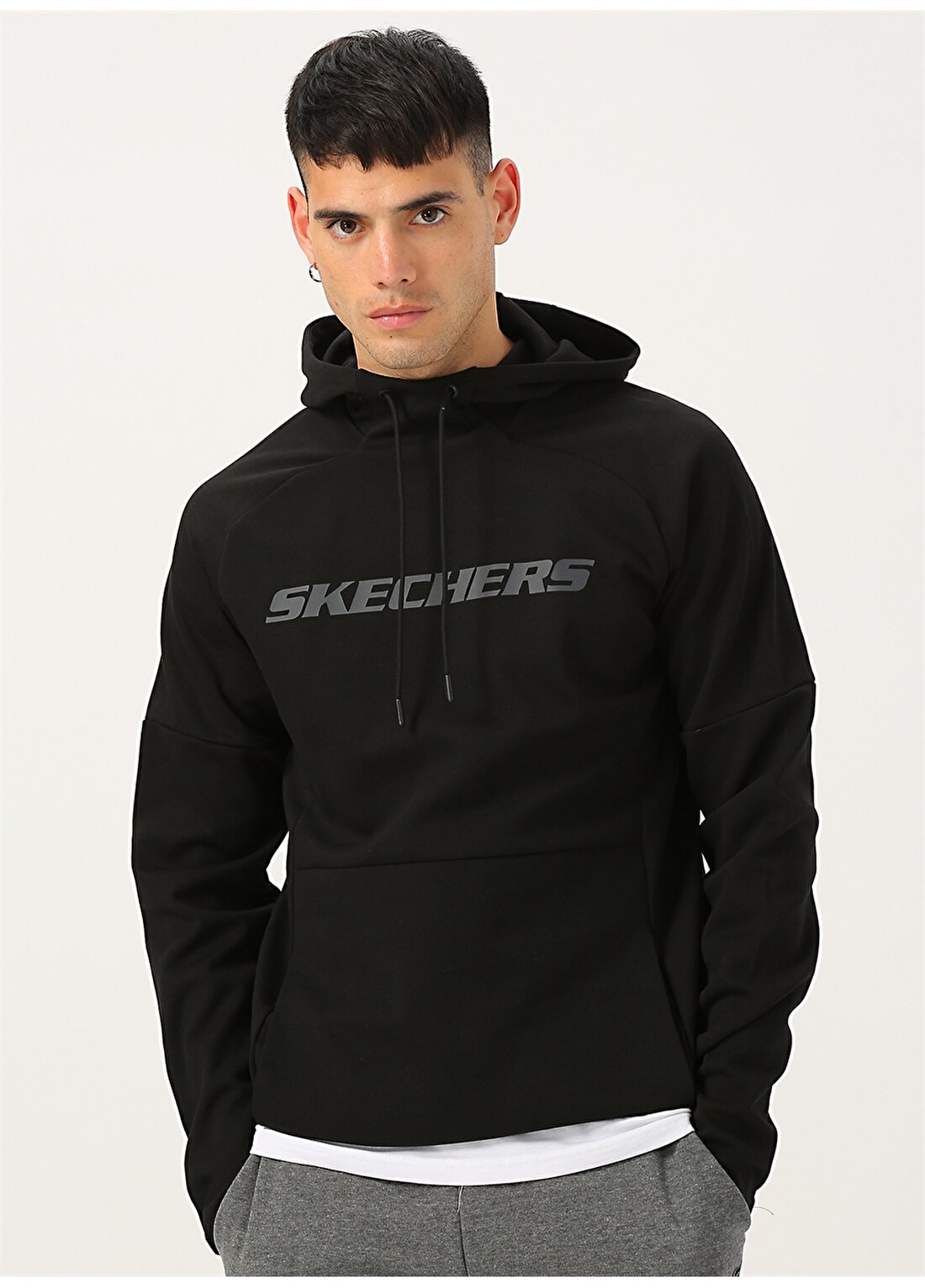Skechers Siyah Kapüşonlu Baskılı Sweatshirt