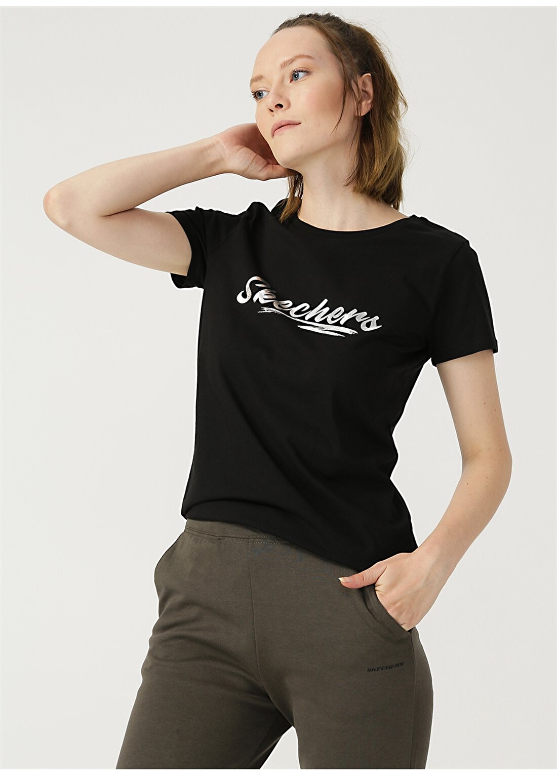 Skechers W Foil T-Shirt Siyah Kadın T-Shirt
