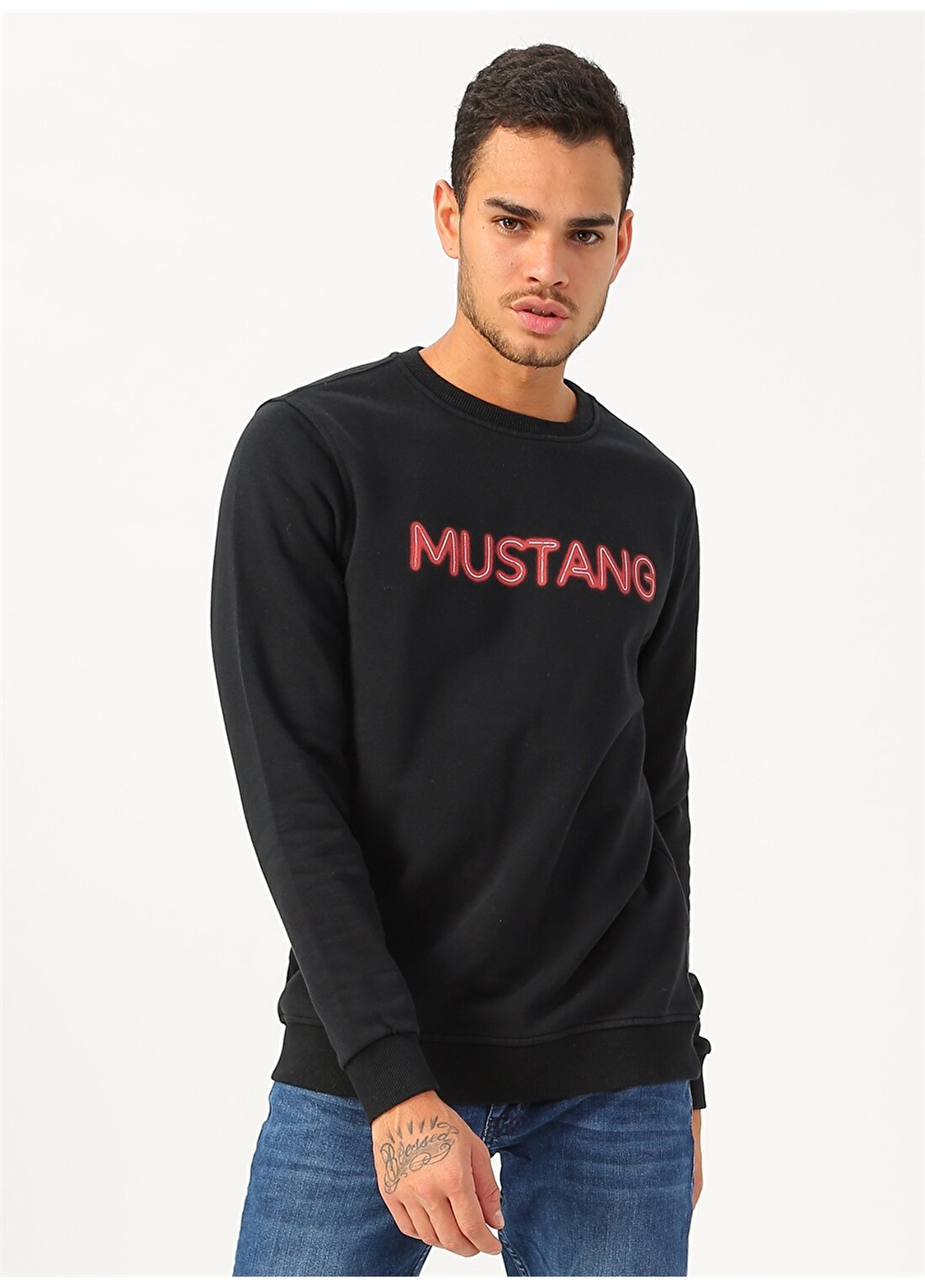 Mustang Baskılı Siyah Sweatshirt