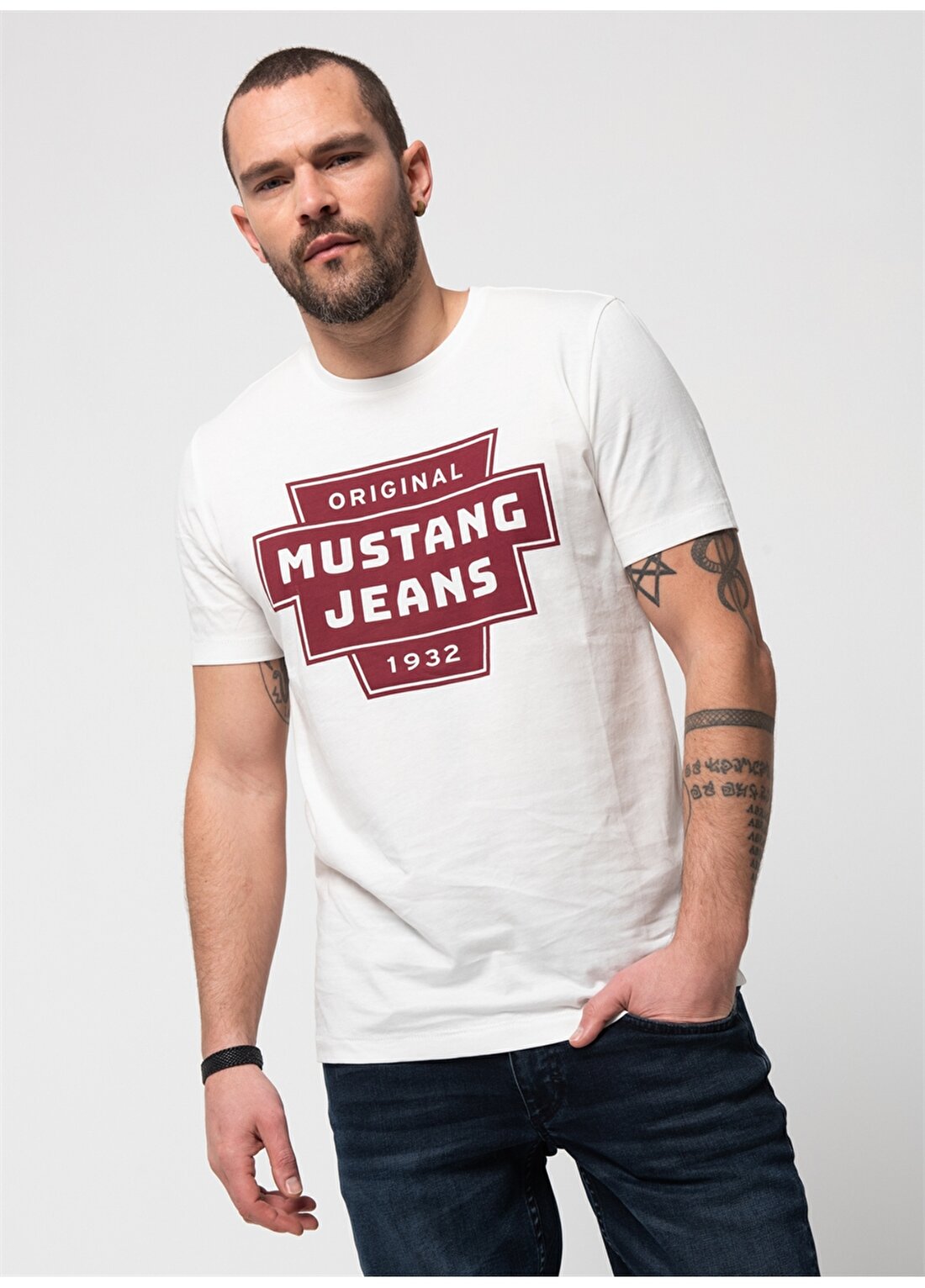 Mustang Baskılı Ekru T-Shirt