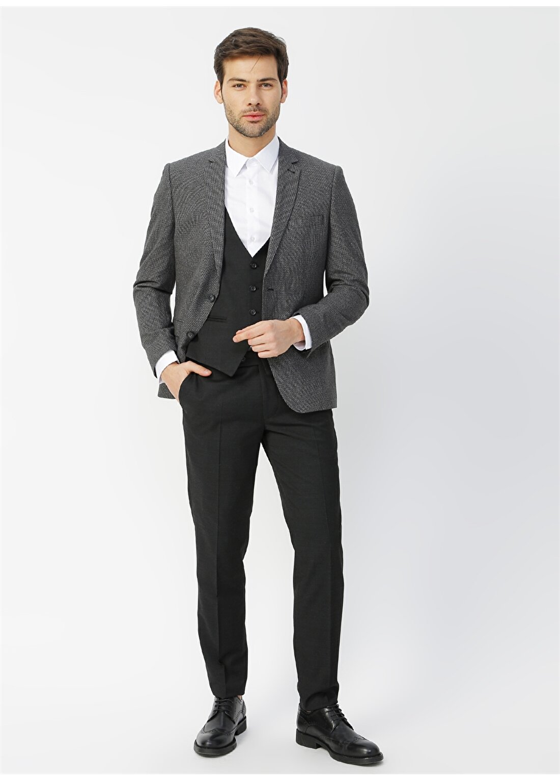Pierre Cardin Mono Yaka Uzun Kol Yan Cepli Slim Fit Antrasit Erkek Takım Elbise
