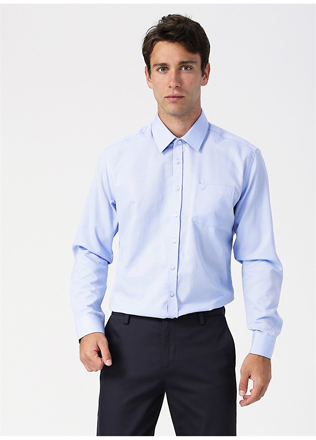 Pierre Cardin Düğmeli Yaka Uzun Kol Tek Cepli Regular Fit Açık Mavi Erkek Gömlek