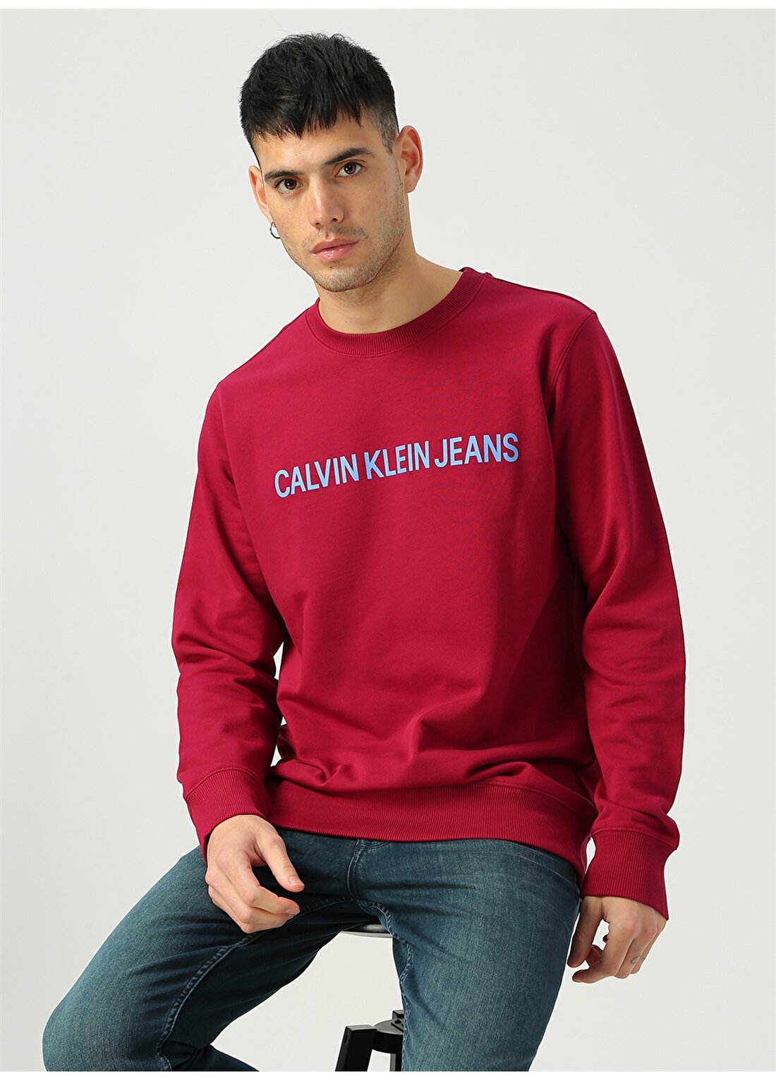 Calvin Klein Jeans Erkek Bordo Sweatshirt J30J307758 INSTITUTIONAL LOGO REG