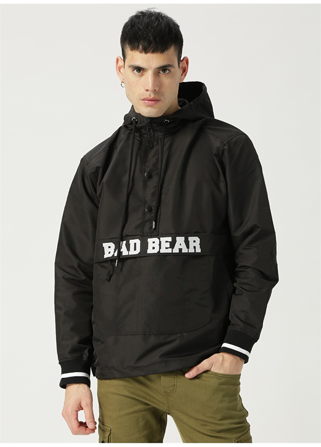 Bad Bear 19.02.13.009Hurricane Kapüşonlu Normal Kalıp Baskılı Siyah Erkek Mont