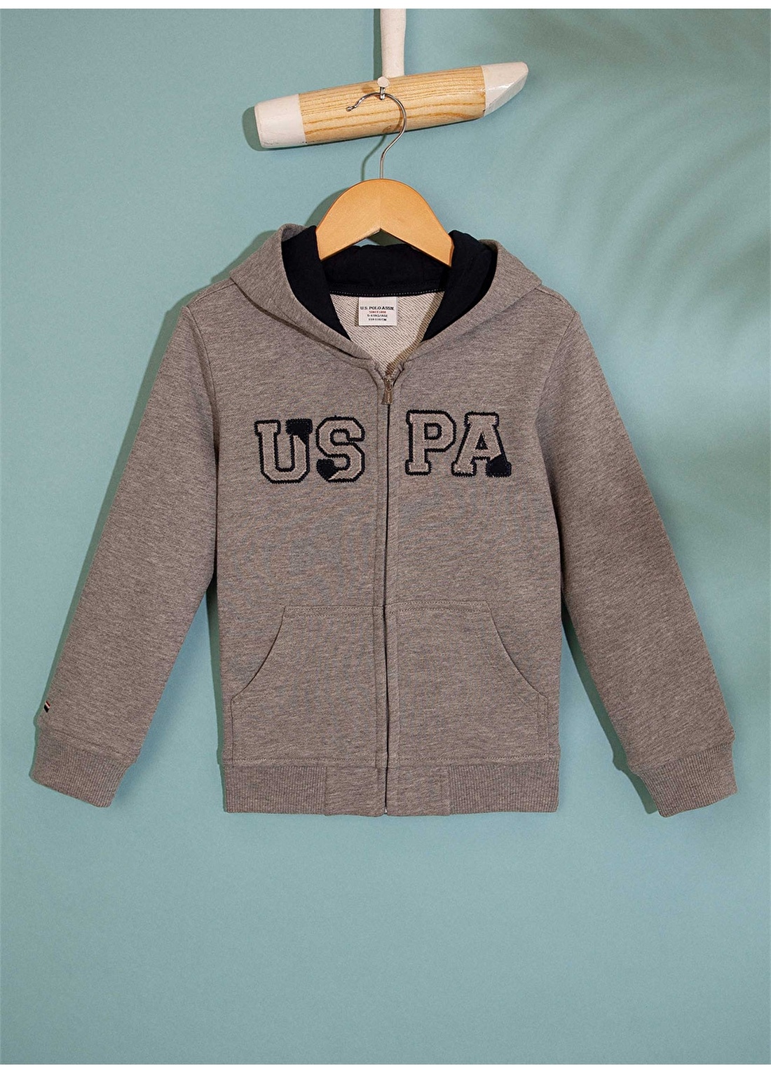 U.S. Polo Assn. Kapüşonlu Gri Sweatshirt