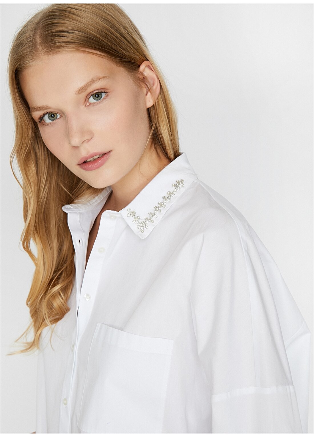 Koton Taş İşlemeli Beyaz Gömlek