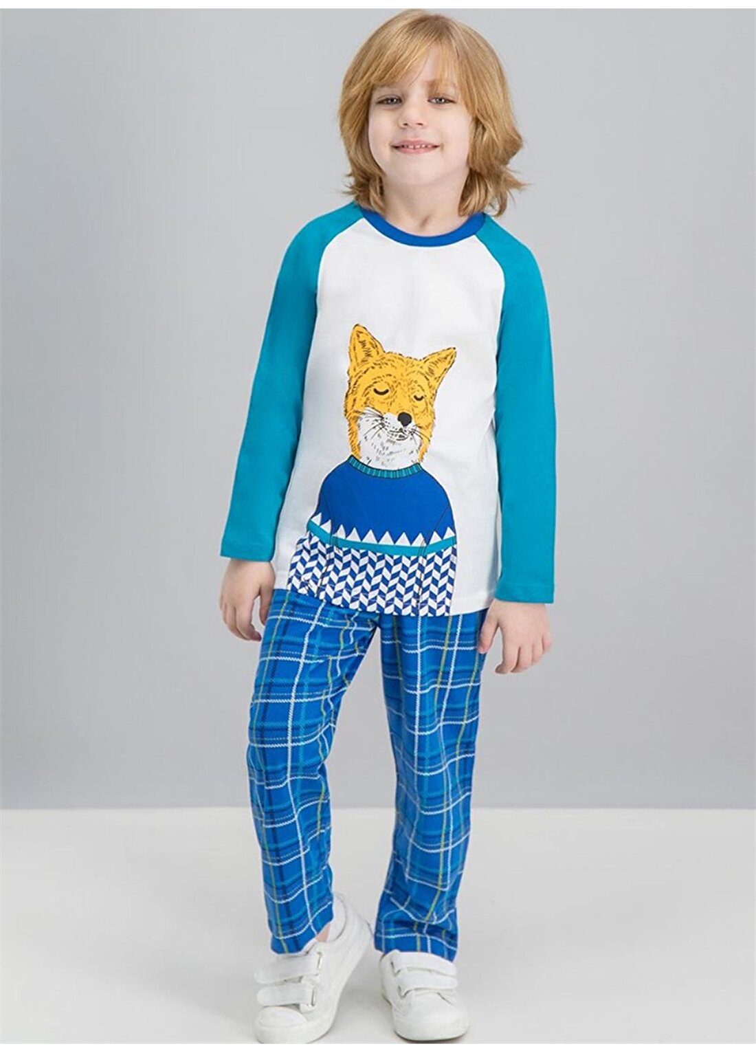 Roly Poly RP1523-1 Ekru - Mavi Erkek Bebek Pijama Takımı