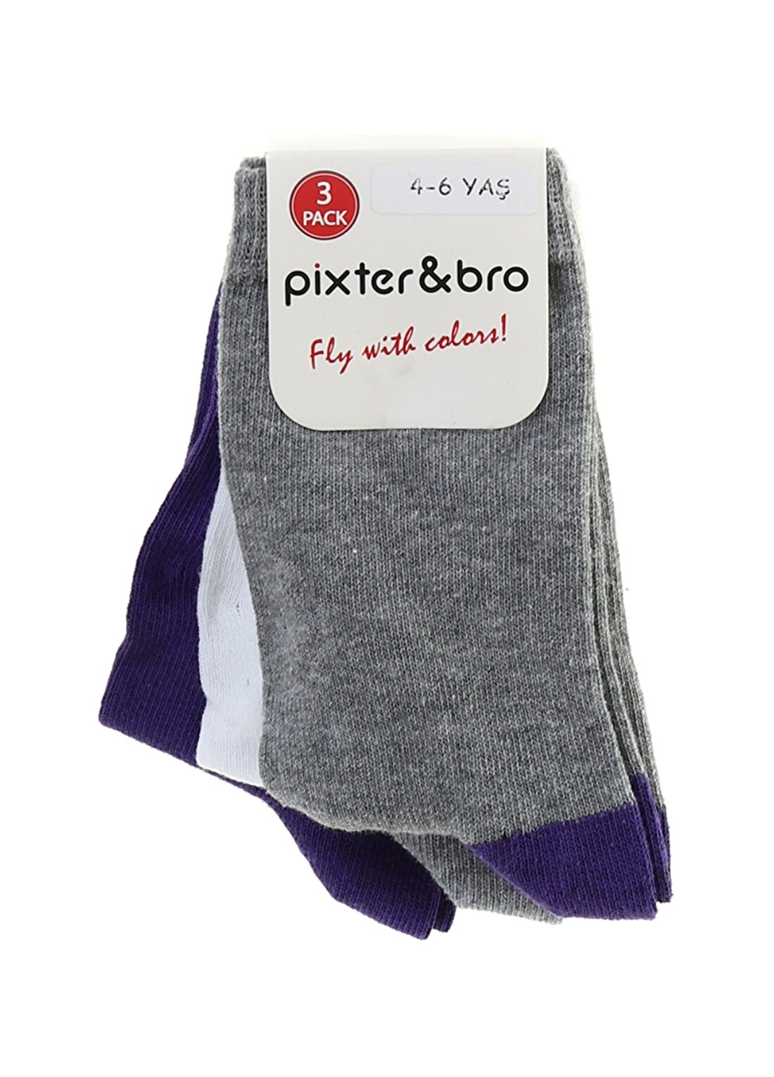 Pixter&Bro Çok Renkli Kız Çocuk Soket Çorap Violet Üçlü Soket