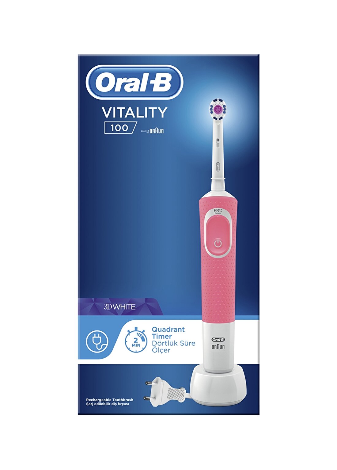 Oral-B D100 Pembe Vitality 3Dwhite Şarjlı Diş Fırçası
