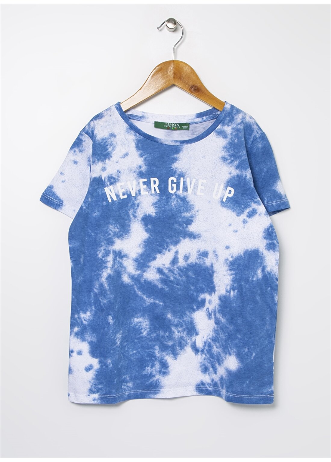 Limon Never Give Up Yazılı Bisiklet Yaka Mavi Erkek Çocuk T-Shirt
