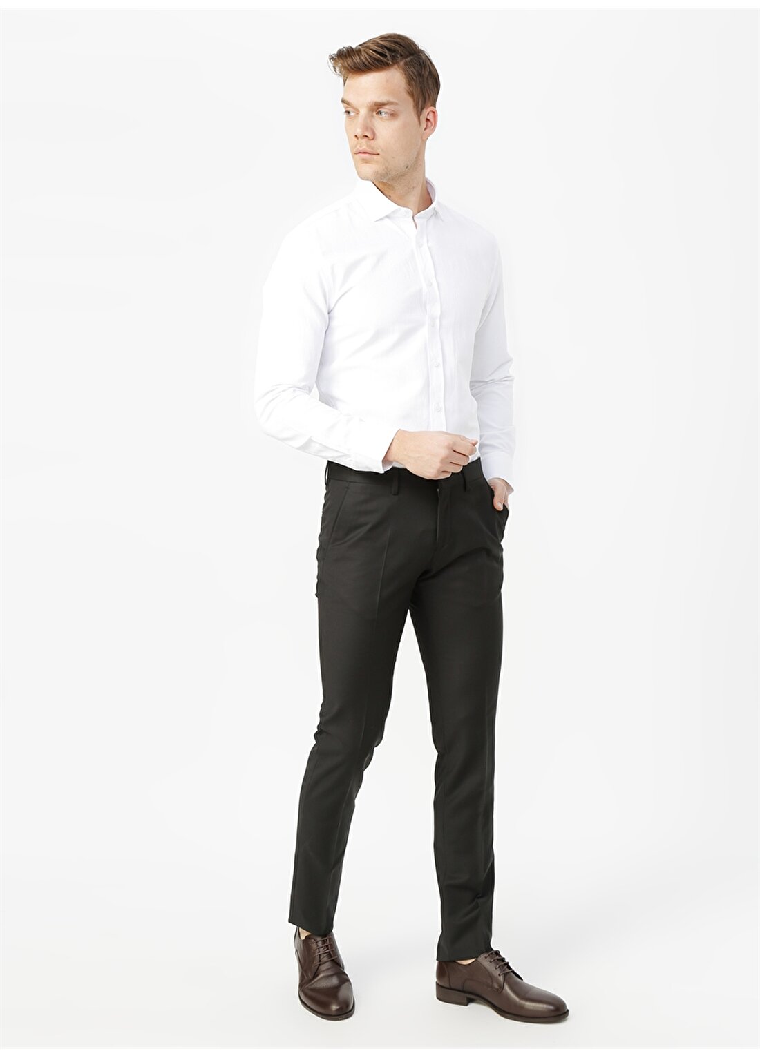 Fabrika Normal Bel Slim Fit Düz Siyah Erkek Klasik Pantolon - KIMYA-18-Y