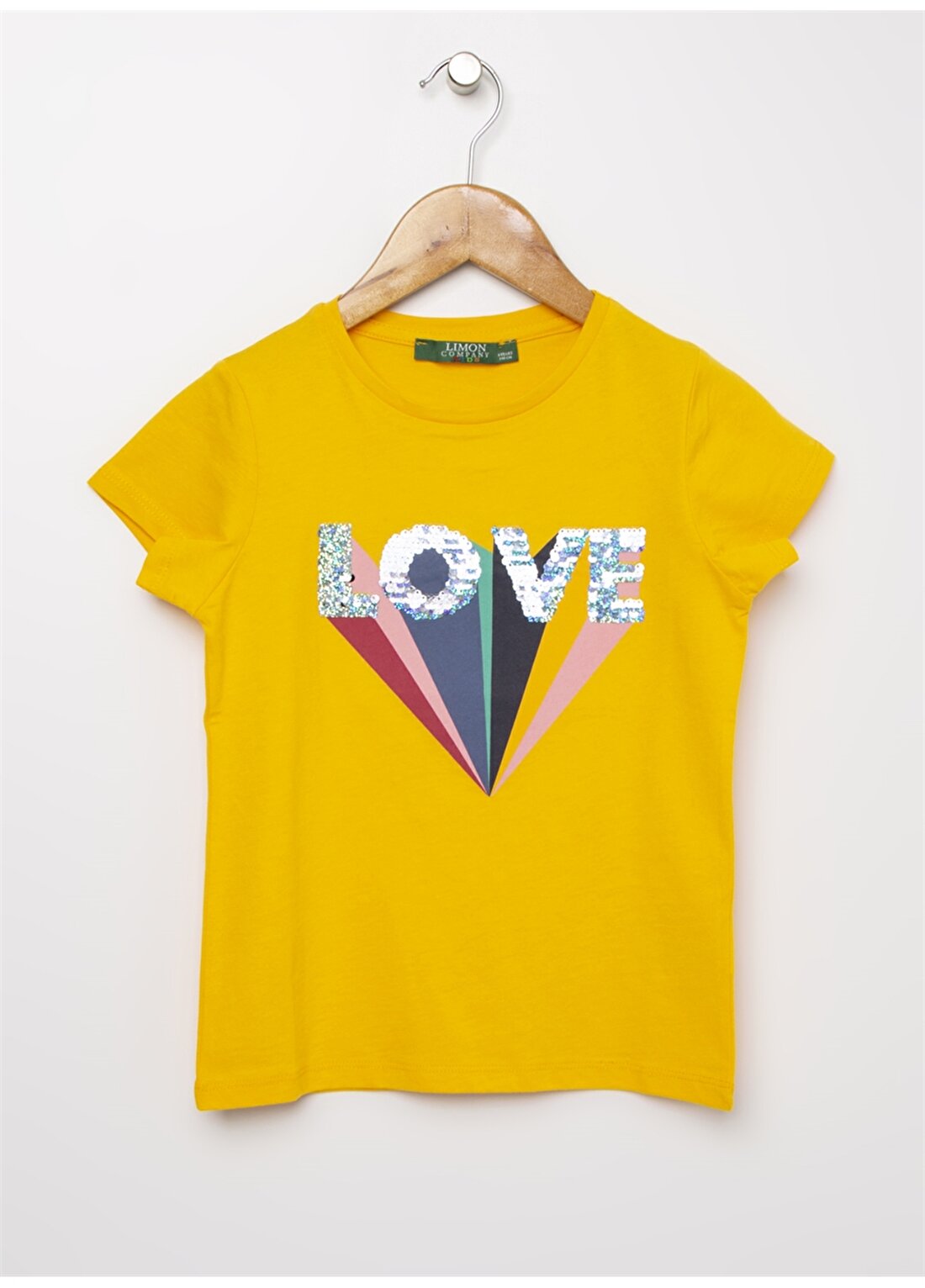 Limon Love Baskılı Bisiklet Yaka Sarı Kız Çocuk T-Shirt