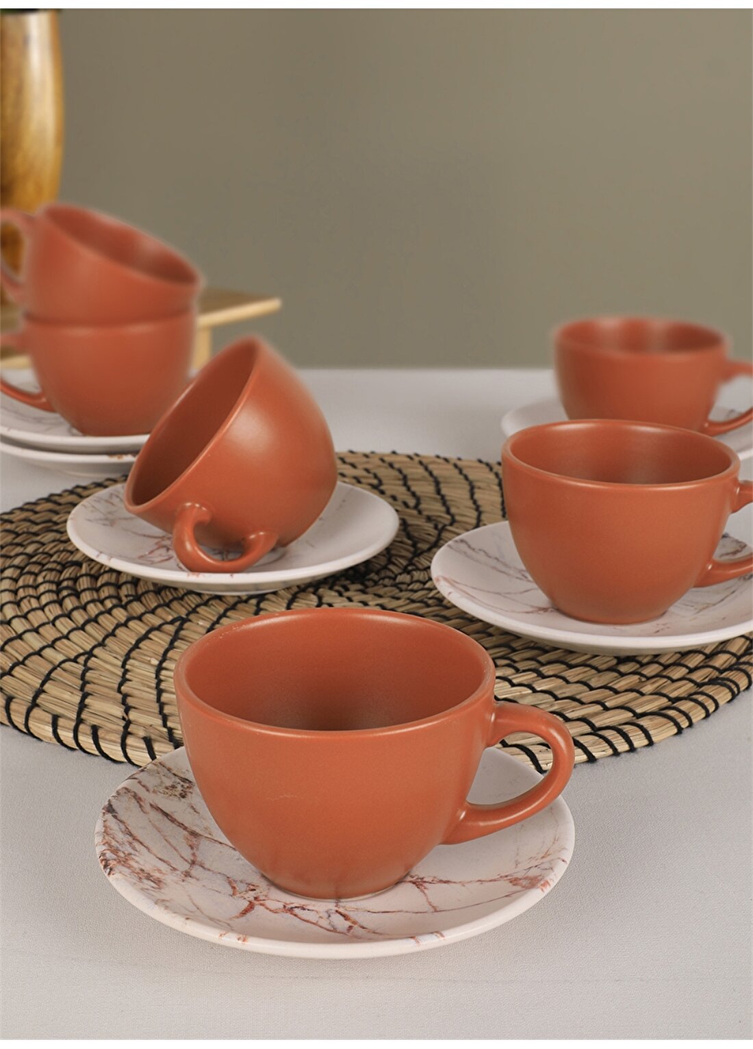 Keramika 12 Parça 6 Kişilik Kahverengi Mermer Çay Takımı 17802