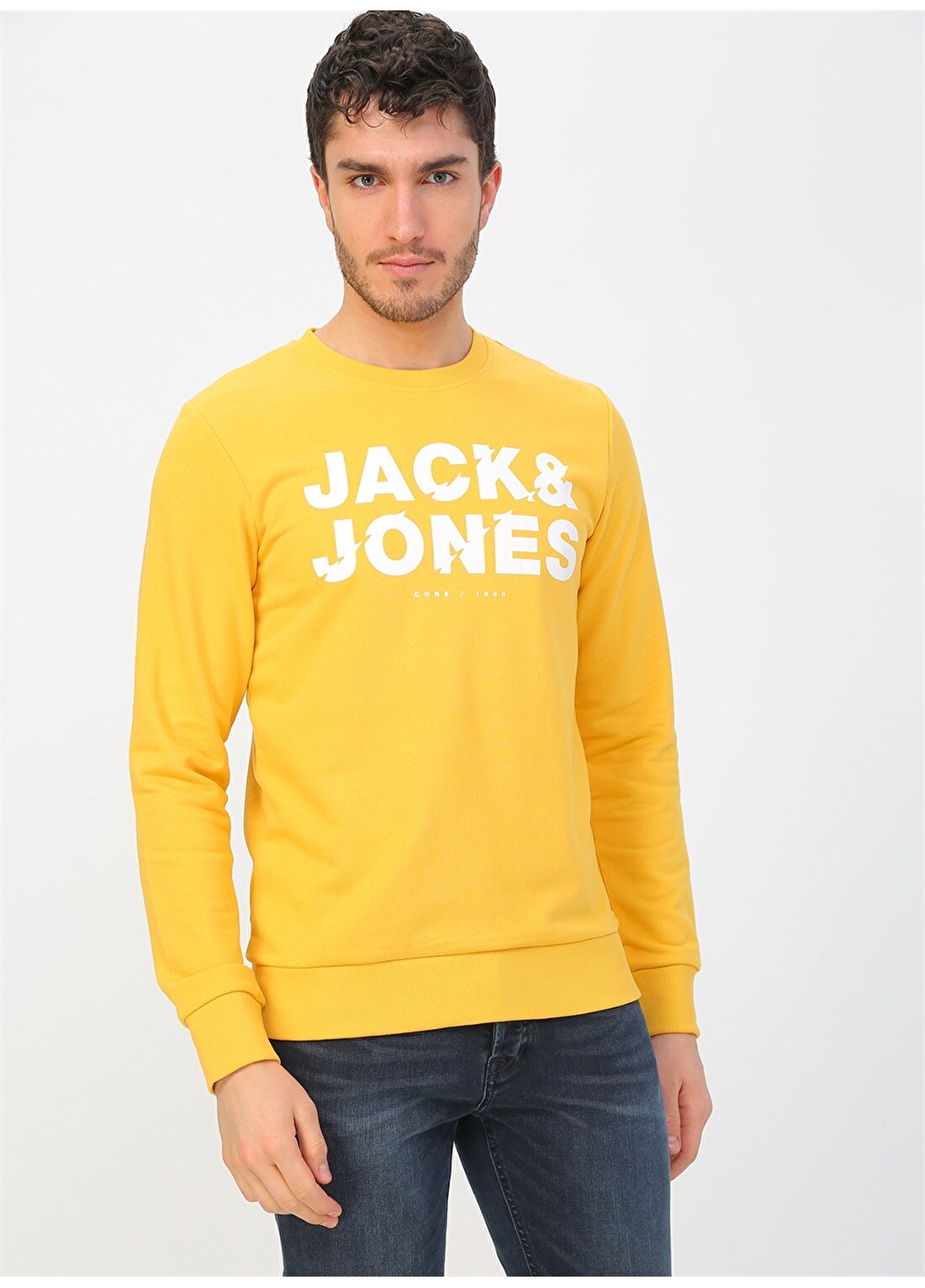 Jack & Jones 12176086 O Yaka Erkek Koyu Sarı Sweatshirt