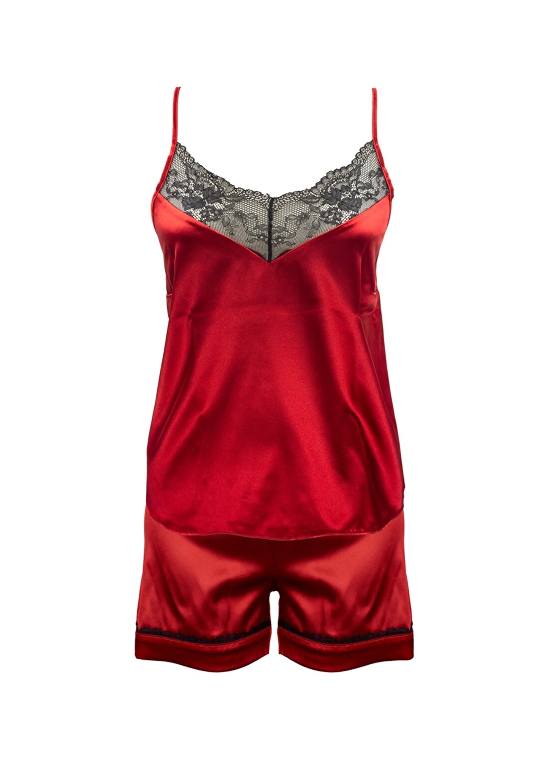 Magic Form Kırmızı Kadın V Yaka Dantel Saten Pijama Şort 17236