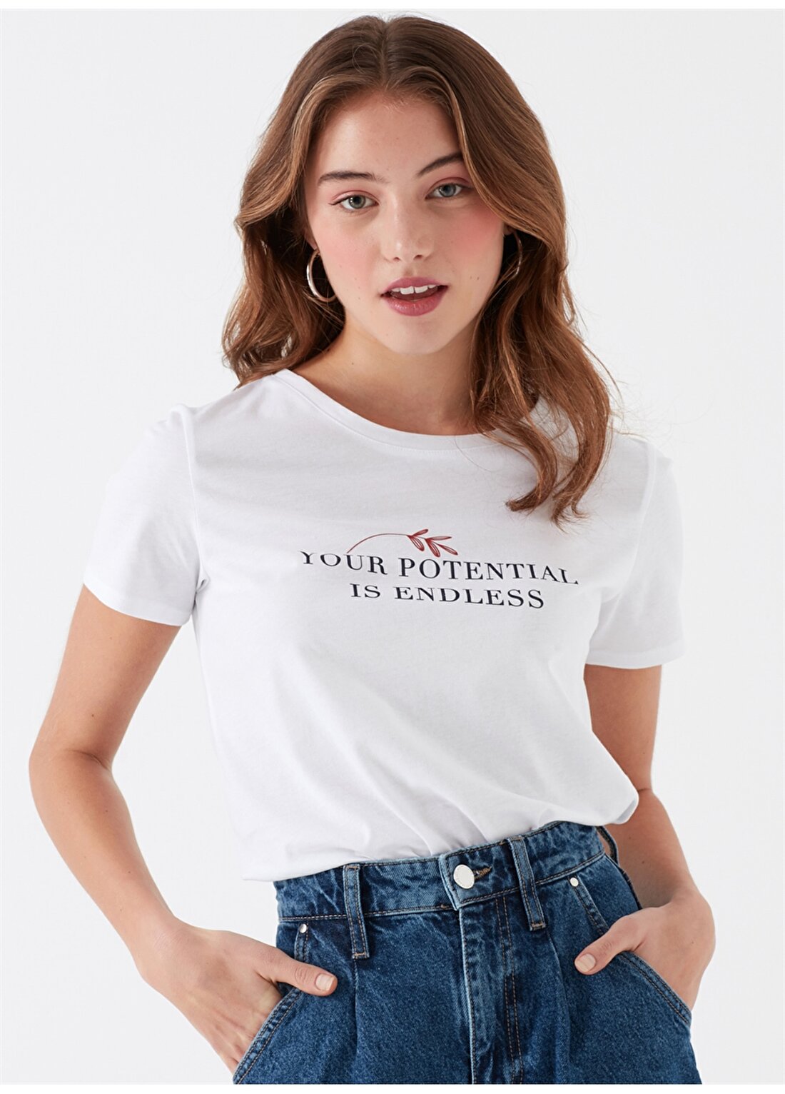 Mavi Potentıal Baskılı Penye Beyaz T-Shirt