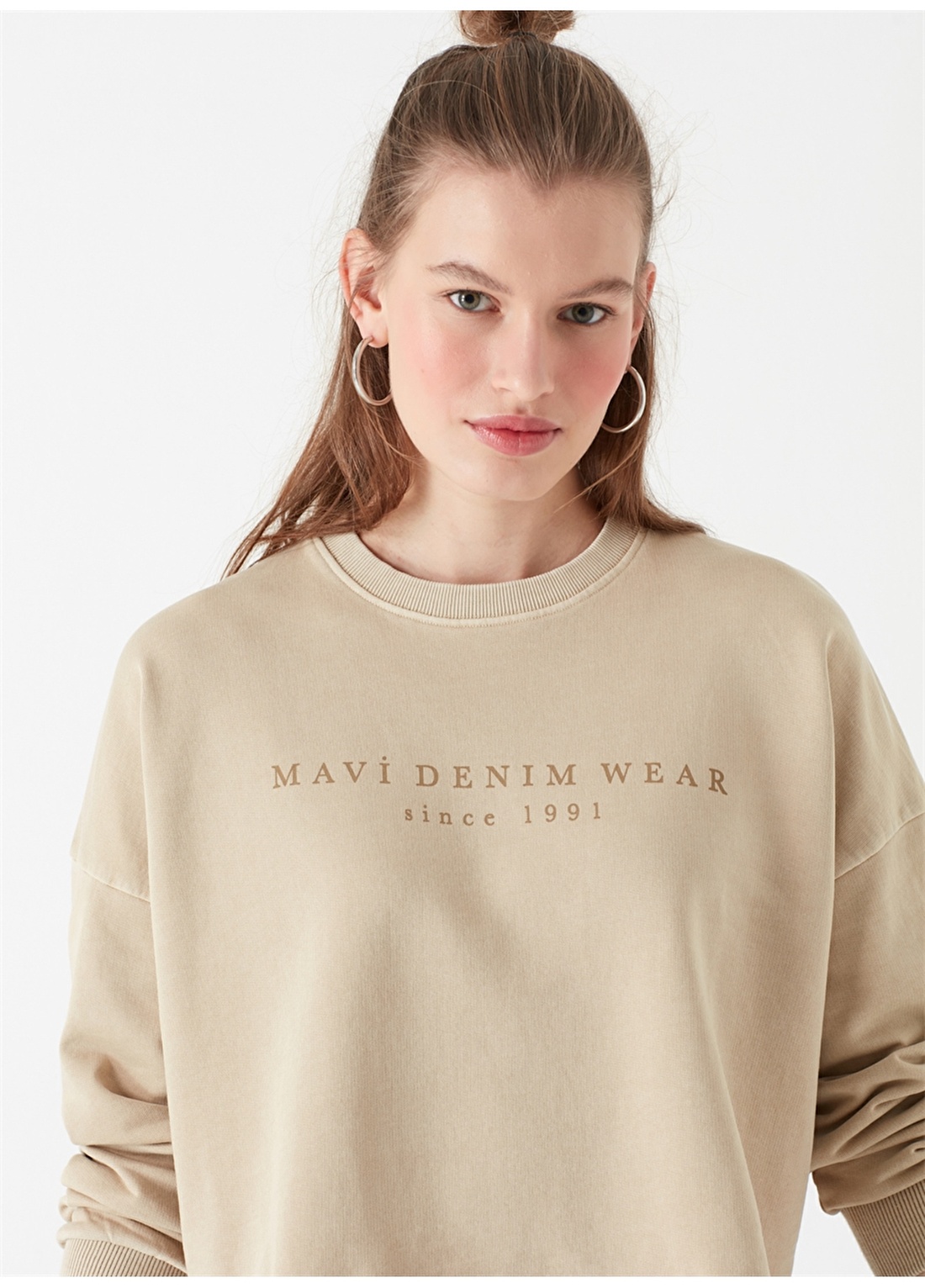 Mavi Bisiklet Yaka Safari Bej Sweatshirt