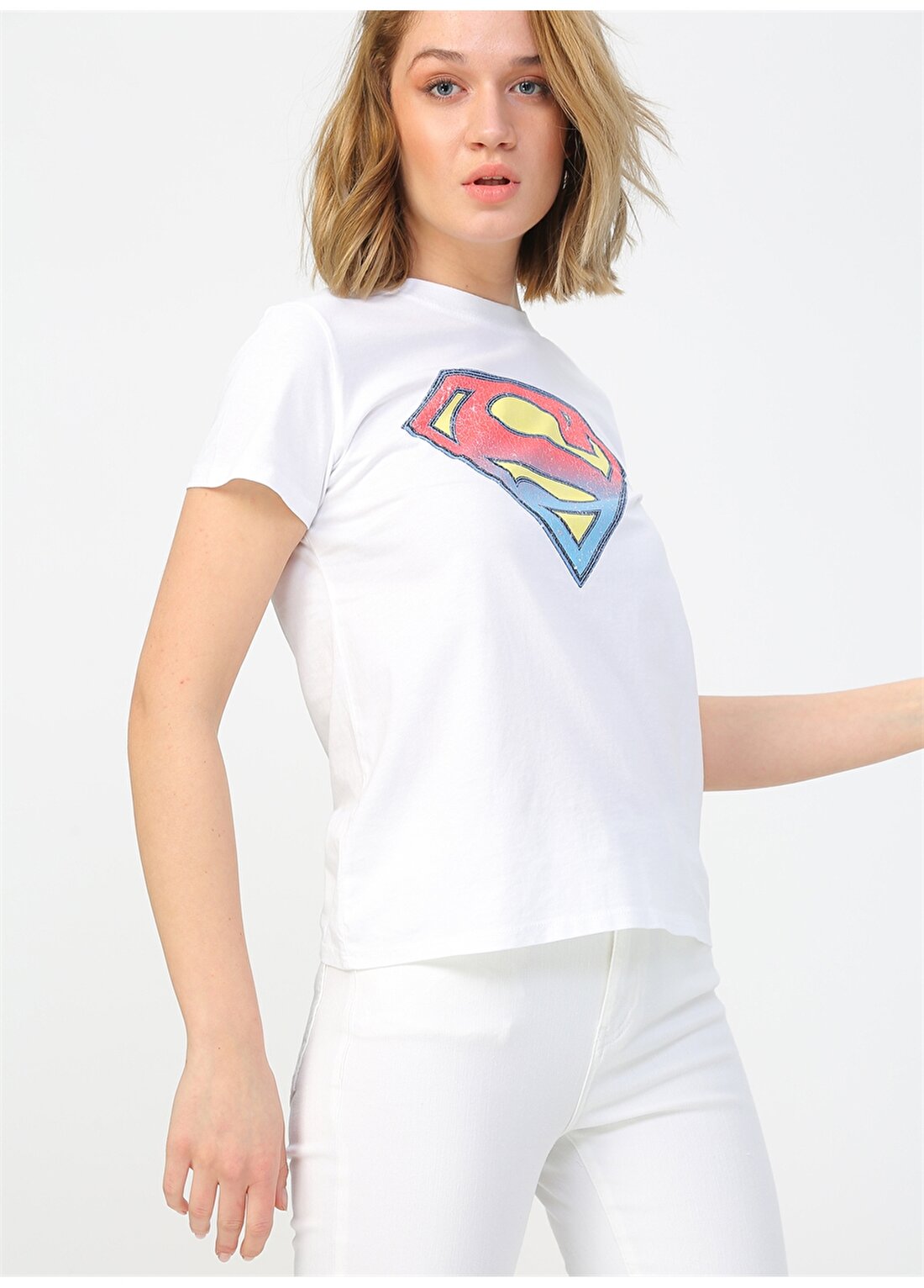 Mavi Superman Baskılı Beyaz T-Shirt
