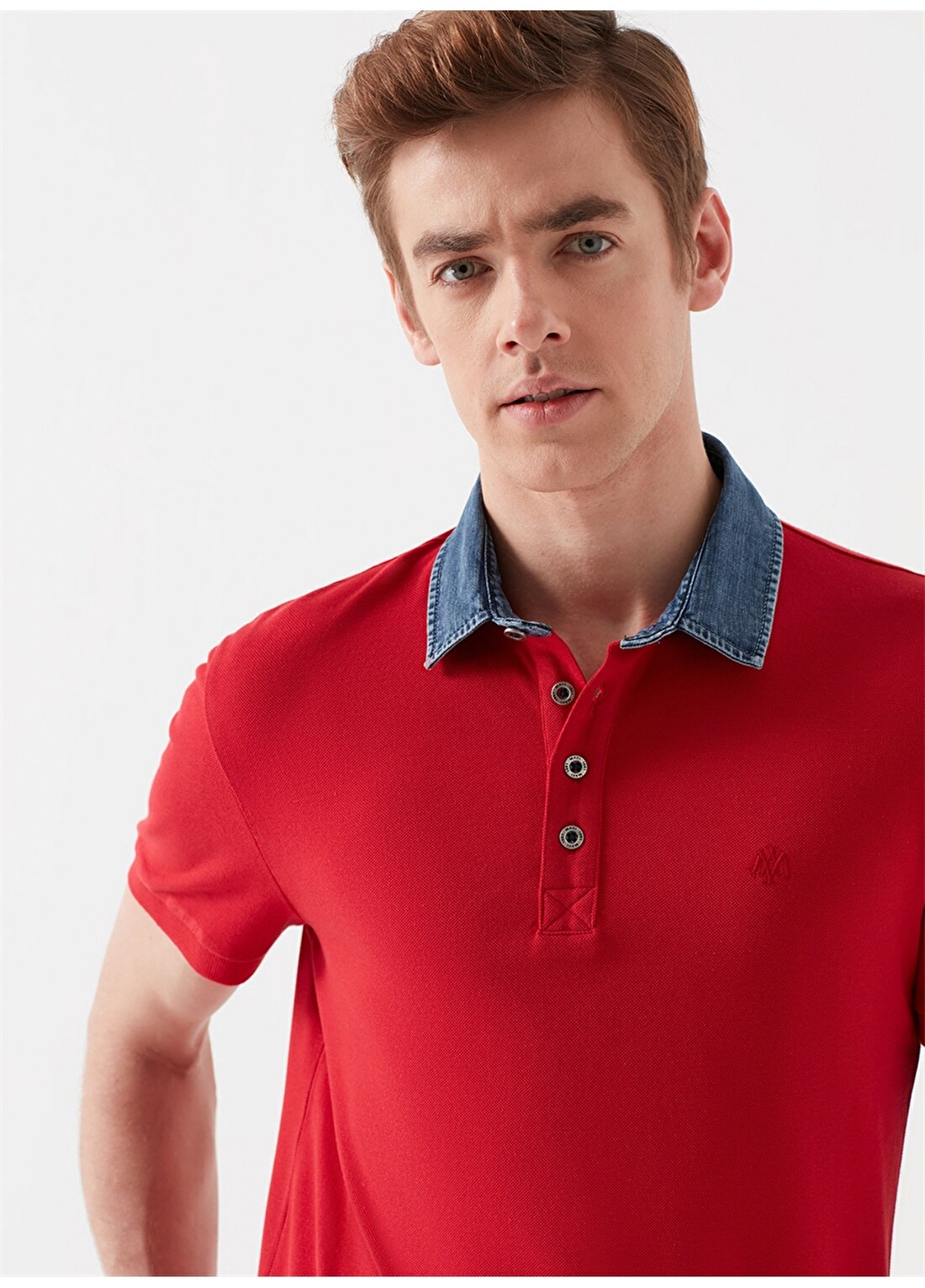 Mavi Dar Düz Kırmızı Erkek Polo T-Shirt