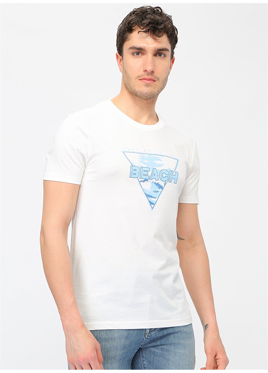 Mavi Beyaz Baskılı T-Shirt
