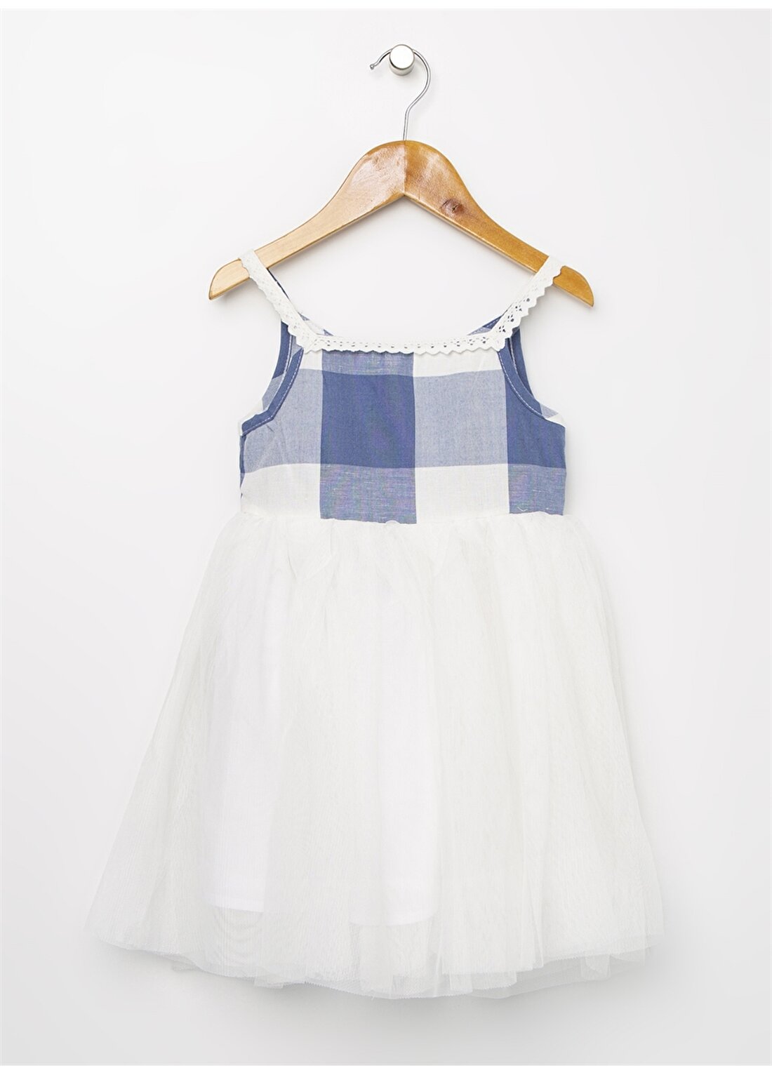 Koton İnce Askılı Kolsuz Mavi Beyaz Kız Çocuk Elbise