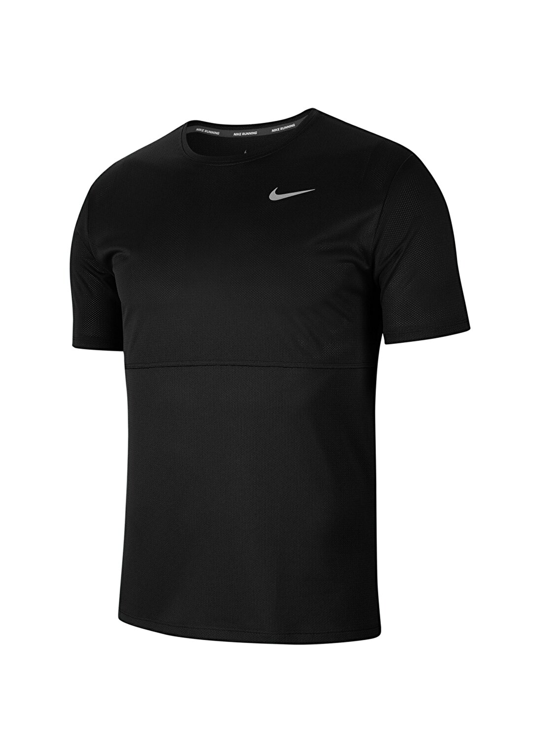 Nike CJ5332-010 M NK Breathe Run Top Ssbisiklet Yaka Kısa Kollu Logo Baskılı Siyah Erkek T-Shirt