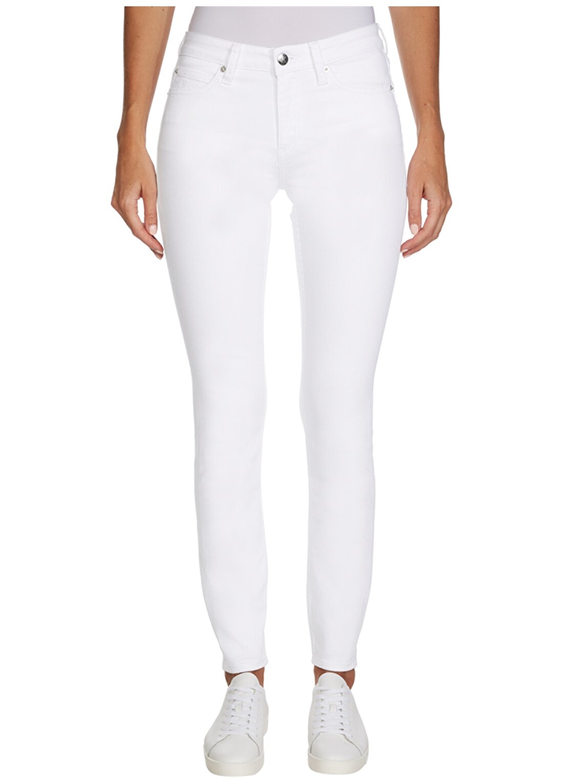 Calvin Klein Jeans Normal Bel Standart Kalıp Düz Beyaz Kadın Denim Pantolon J20J2138581CD