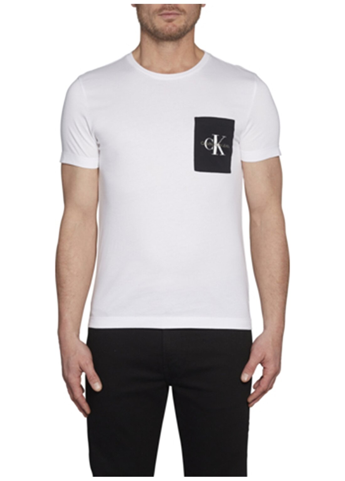 Calvin Klein Jeans Erkek Beyaz T-Shirt J30J314070-YAF MONOGRAM POCKET S