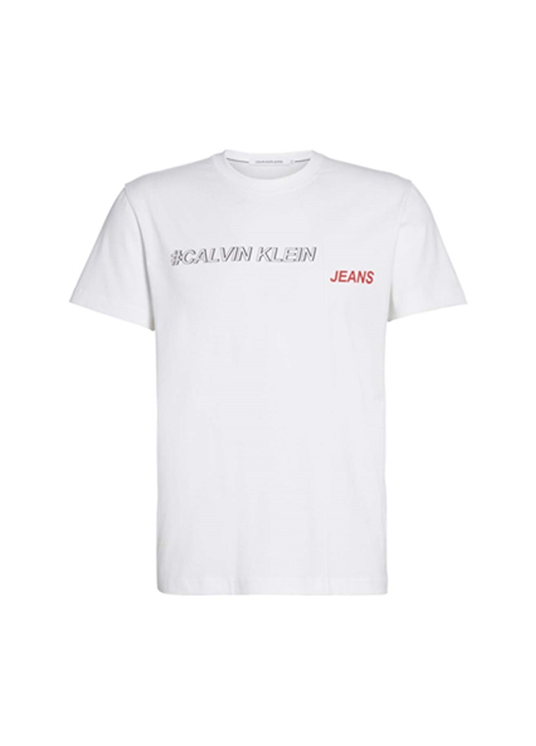Calvin Klein Jeans Bisiklet Standart Baskılı Erkek Beyaz T-Shirt J30J314800-YAF INSTIT BLOCKED LO