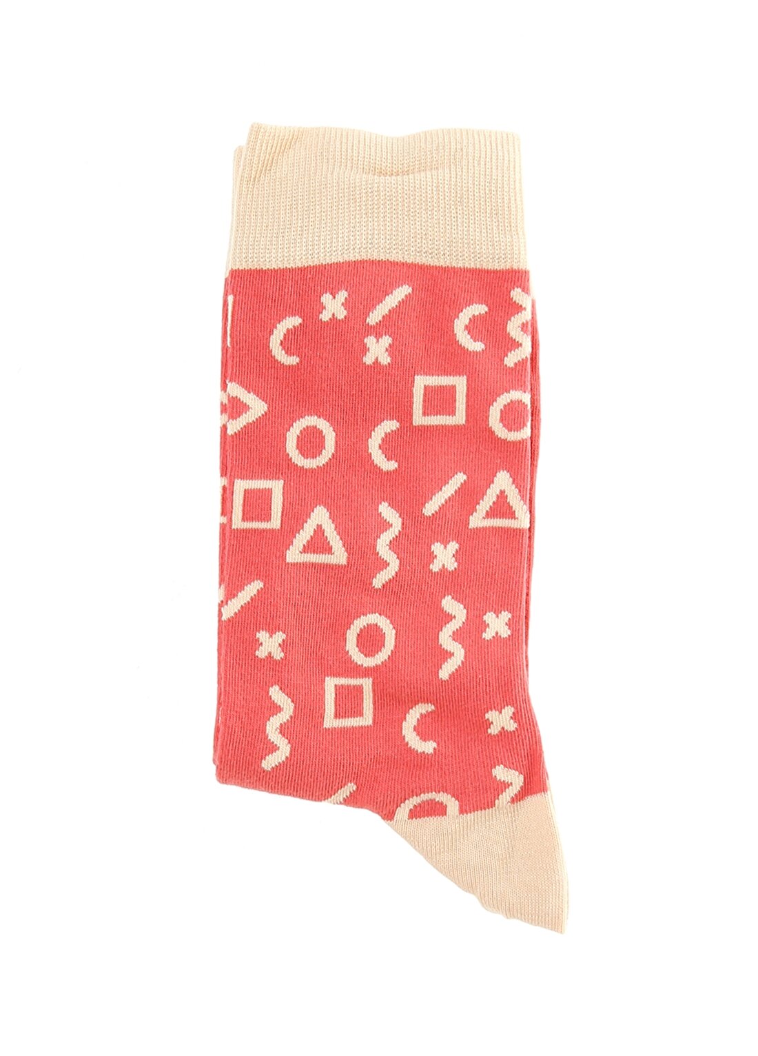 ONE TWO Geometrik Desenli Pembe Soket Çorap