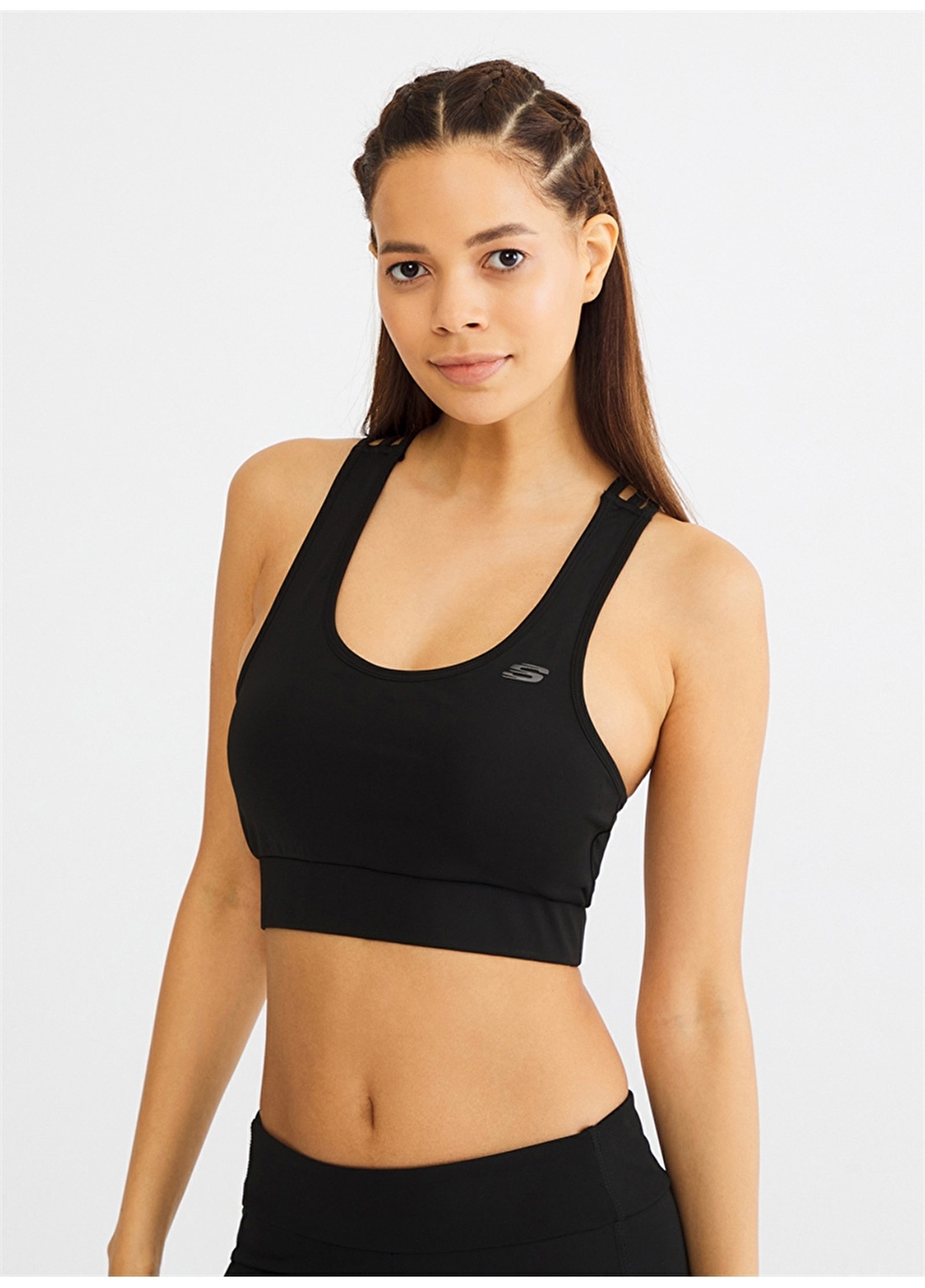 Skechers Bra W Cross Stripe Fashion Bra Siyah Kadın Sporcu Sütyeni