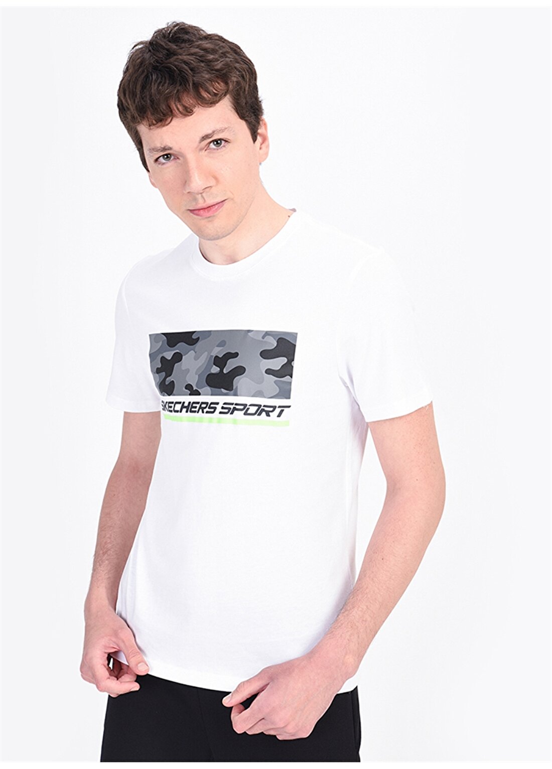 Skechers Graphic Tee''s M Crew Neck Camo Beyaz Erkek T-Shirt